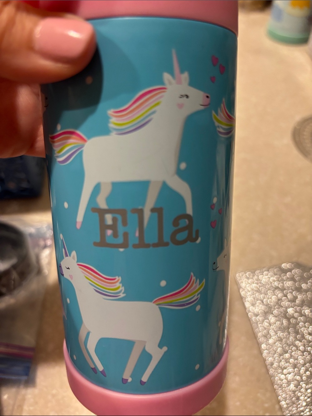 Pottery Barn Kids Pink and Blue Unicorn Bottle - Personalized - Picture 2 of 2